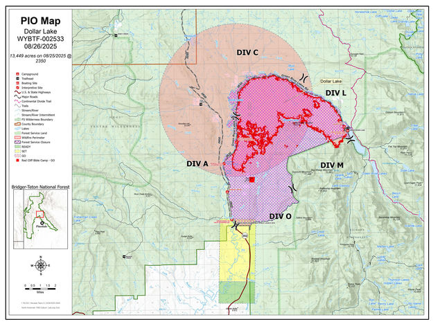 Aug 26, 2026 Dollar Lake Fire map. Photo by Bridger-Teton National Forest.