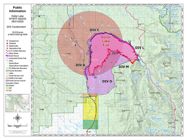 Dollar Lake Fire Map August 31 2025. Photo by Bridger-Teton National Forest.