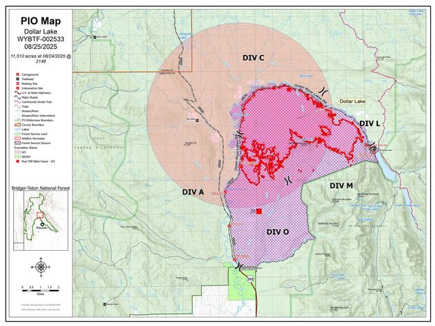 August 25 Dollar Fire Map. Photo by Bridger-Teton National Forest.