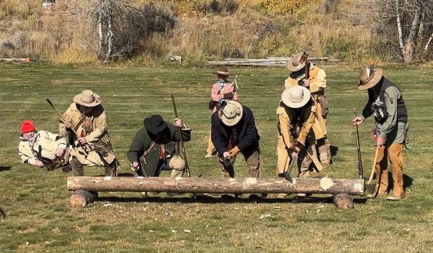 First chops on the fort. Photo by Dawn Ballou, Pinedale Online.
