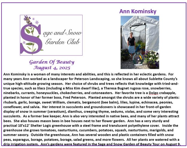 August 4, 2025  Ann Kominsky. Photo by Sage & Snow Garden Club.